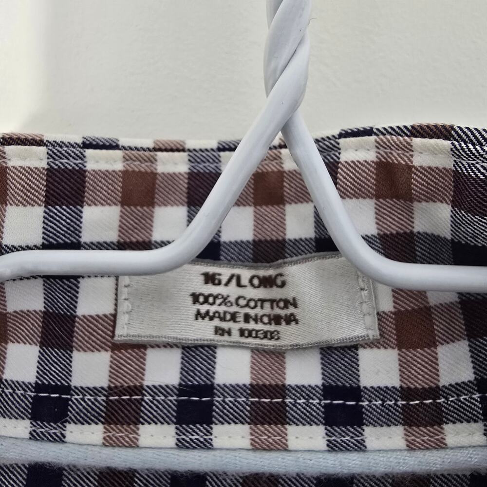 Peter Millar Check Button Shirt, Long Sleeve, Brown Navy Size /Long - Picture 6 of 6